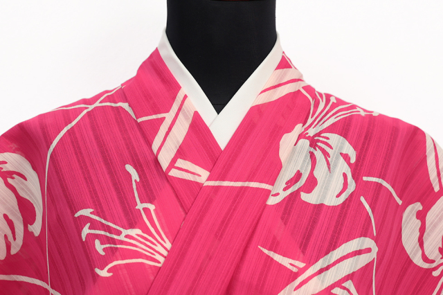 竺仙(ちくせん) 浴衣（ゆかた）綿 ユリ ピンク