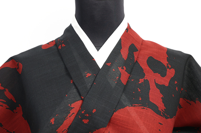 井登美 itomi 浴衣(ゆかた) 優華壇 綿 左馬墨絵 黒赤 ◆男女兼用◆