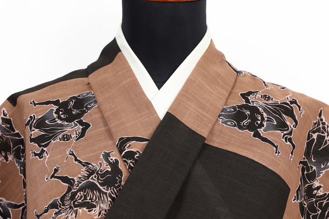 井登美 itomi 浴衣(ゆかた) 優華壇 綿 百鬼夜行 墨市松 赤茶 ◆男女兼用◆