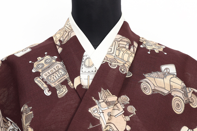 井登美 itomi 浴衣(ゆかた) 優華壇 綿 ブリキ玩具の世界 セピア ◆男女兼用◆