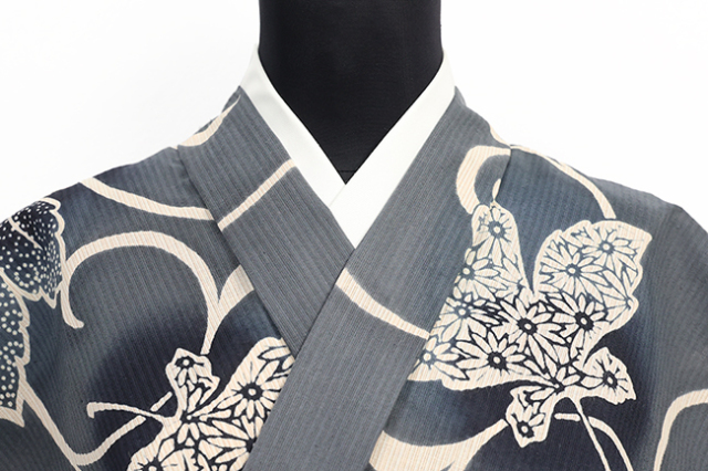 井登美 itomi 浴衣(ゆかた) 優華壇 綿麻しじら 注染 楓霞 濃灰 ◆男女兼用◆