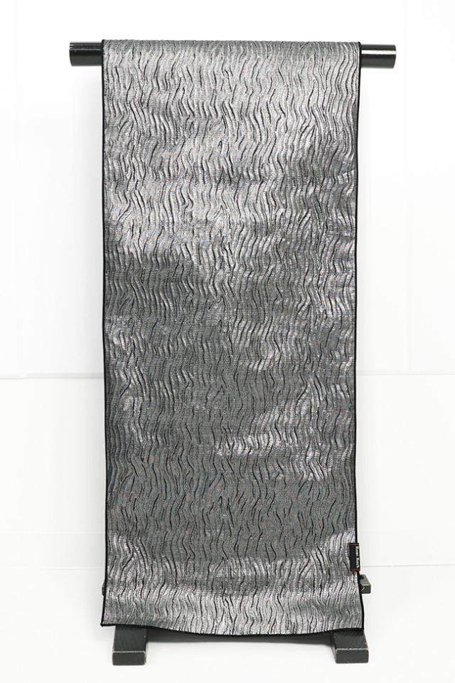 Rumi Rock (ルミロック) ひとえ八寸帯（兵児帯） シワ兵児 シルバー×ブラック