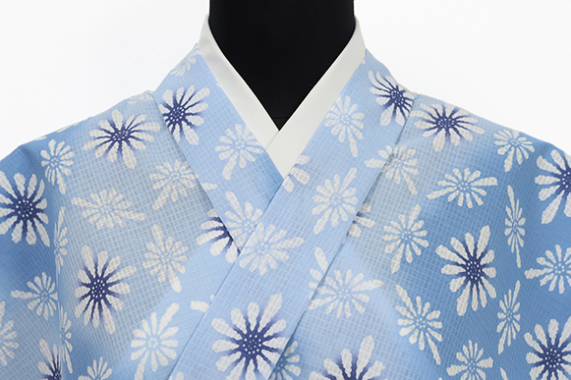 源氏物語 浴衣(ゆかた) 綿 注染 小花 青 ◆女性にオススメ◆