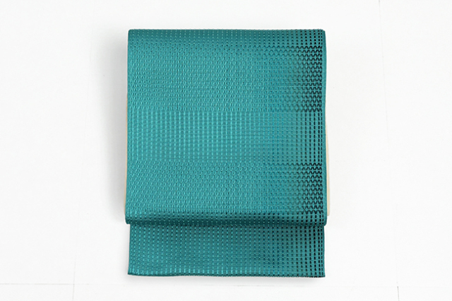 【価格はお問い合わせください】博多織 西村織物 正絹 夏 八寸名古屋帯 単衣用 粗紗八寸 網綟り段  青緑