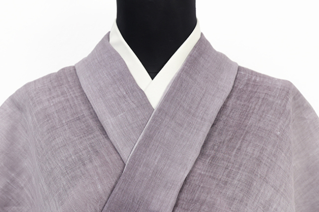 近江ちぢみ 本麻 夏着物 広幅 楊柳 ぼかし 紫