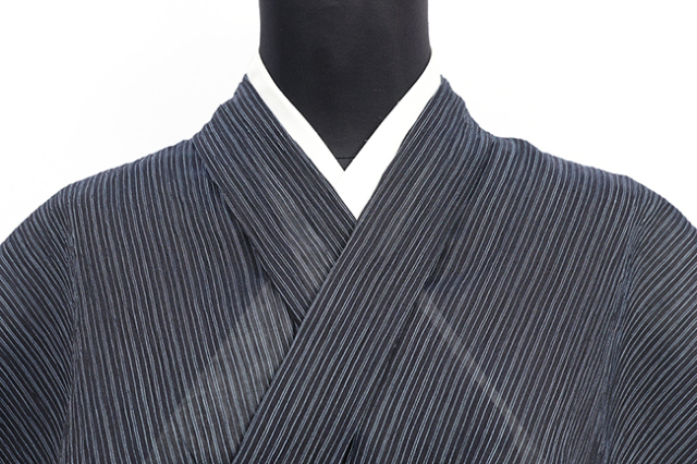 本麻 夏着物 小千谷ちぢみ 楊柳 広幅 縞 濃紺 5
