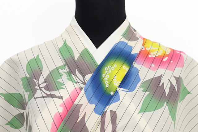 東京都伝統工芸品 井登美 itomi 綿麻 浴衣(ゆかた) 優華壇 注染 寒椿 藍ピンク