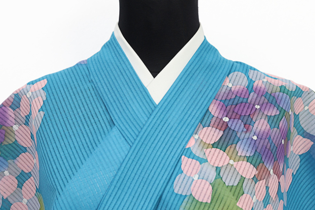 知多木綿 綿麻 浴衣(ゆかた) ろうけつ染め 紫陽花 青