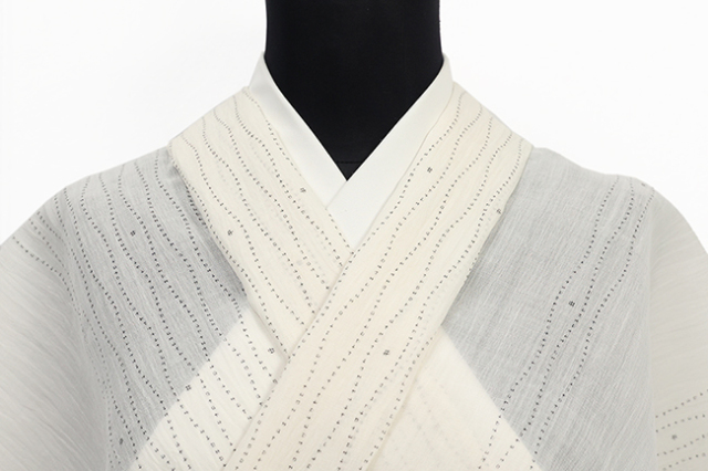 小千谷ちぢみ 本麻 夏着物 楊柳 広幅 捺染絣 生成り 2353