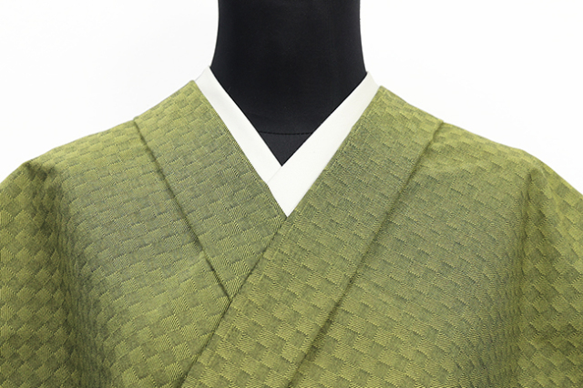 【10/16ライブショッピング紹介商品】あづまやオリジナル 三河木綿 木綿着物 チェッカーボード 黄緑 CH-02