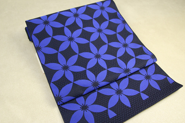 あづまやオリジナル 西陣 蔦屋久兵衛 正絹 九寸名古屋帯 雪花柄 青