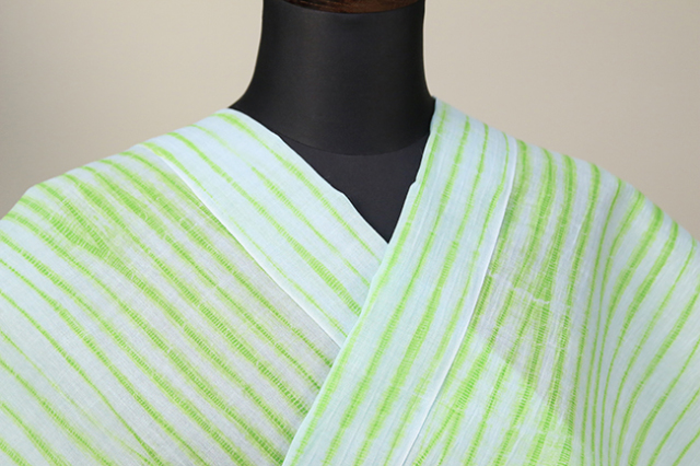 藤井絞 浴衣(ゆかた) 綿麻 立巻絞 緑◆女性にオススメ◆