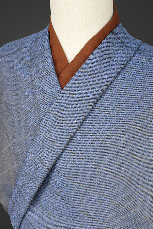 柴田織物 正絹お召し着尺 オーダー仕立て付 先染 LandScape リーフ ブルーグリーン