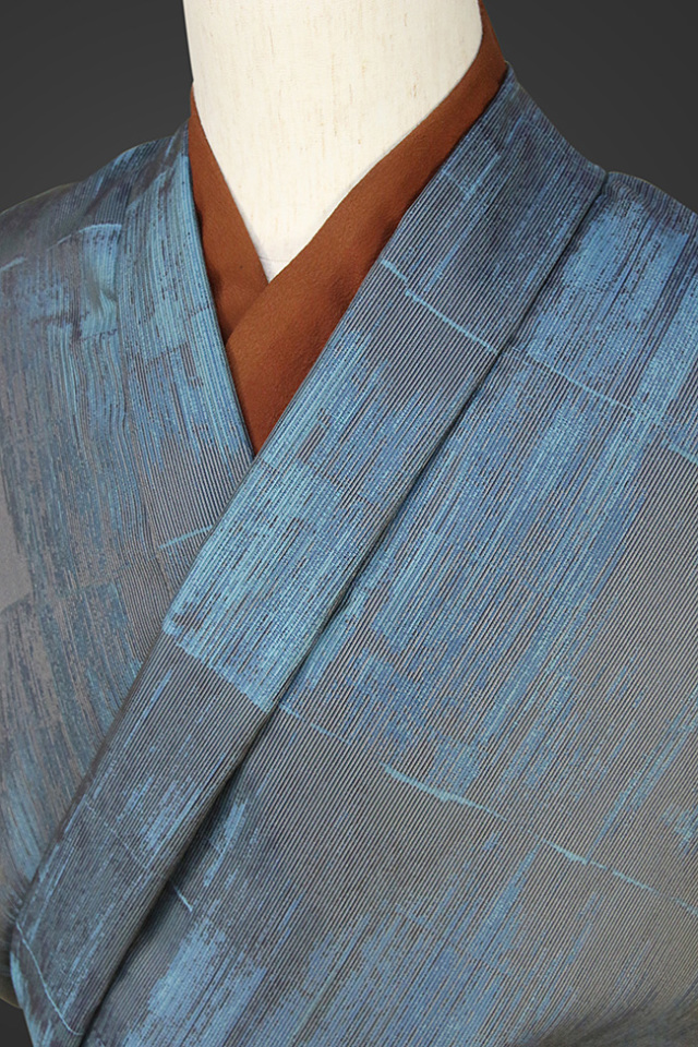 柴田織物 正絹お召し着尺 オーダー仕立て付 先染 LandScape ガルバ メタルブルー