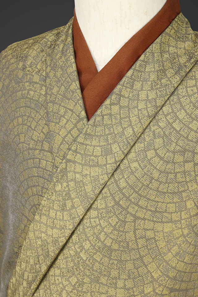 柴田織物 正絹お召し着尺 オーダー仕立て付 先染 LandScape カブルストーン ゴールド