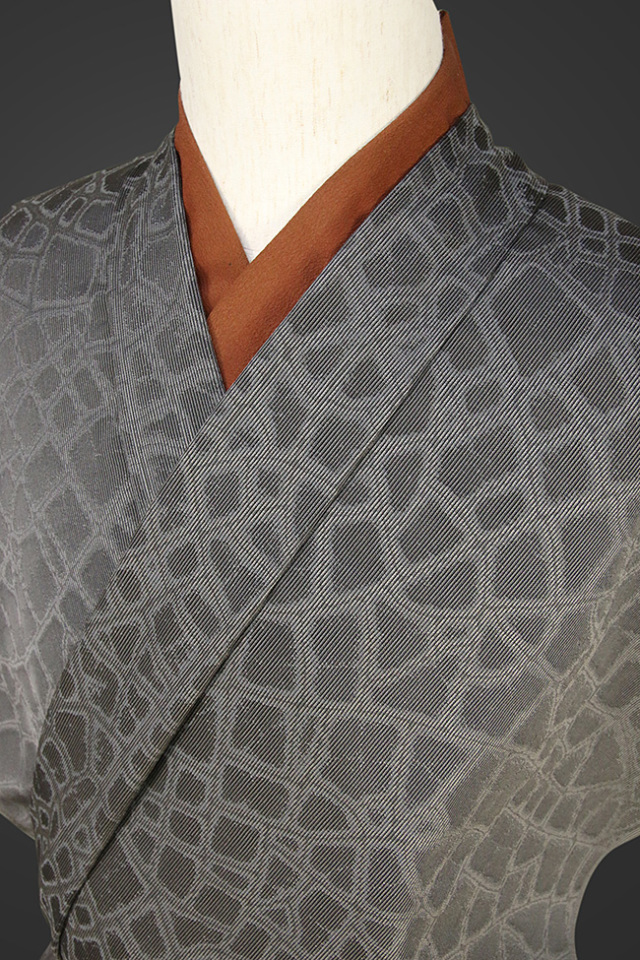 柴田織物 正絹お召し着尺 オーダー仕立て付 先染 LandScape マーブル ダークグレー