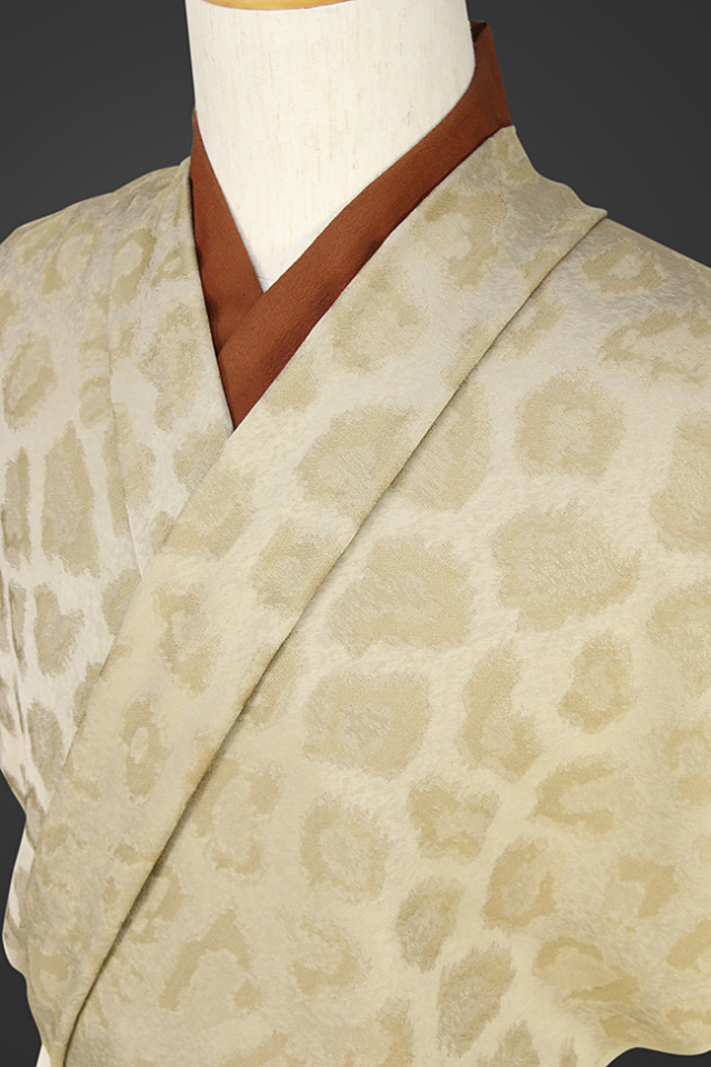 柴田織物 正絹お召し着尺 オーダー仕立て付 後染 パンサー ベージュ