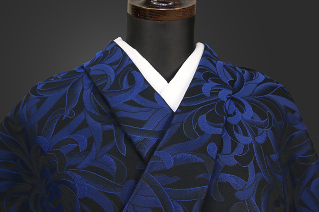 【受注生産品】ワタマサ 洗える正絹お召し着尺 諸口  乱菊2 青