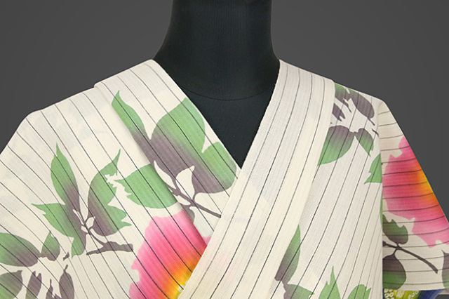 itomi浴衣(ゆかた) 綿麻 東京都伝統工芸品 寒椿 藍