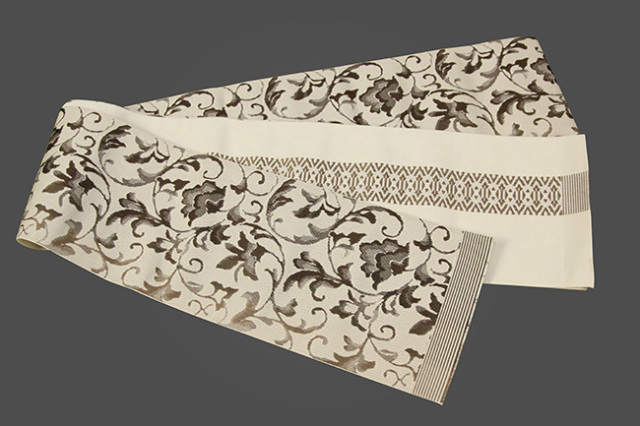 西村織物 結 博多織 正絹半幅帯 唐草ぼかし 絹100% 茶