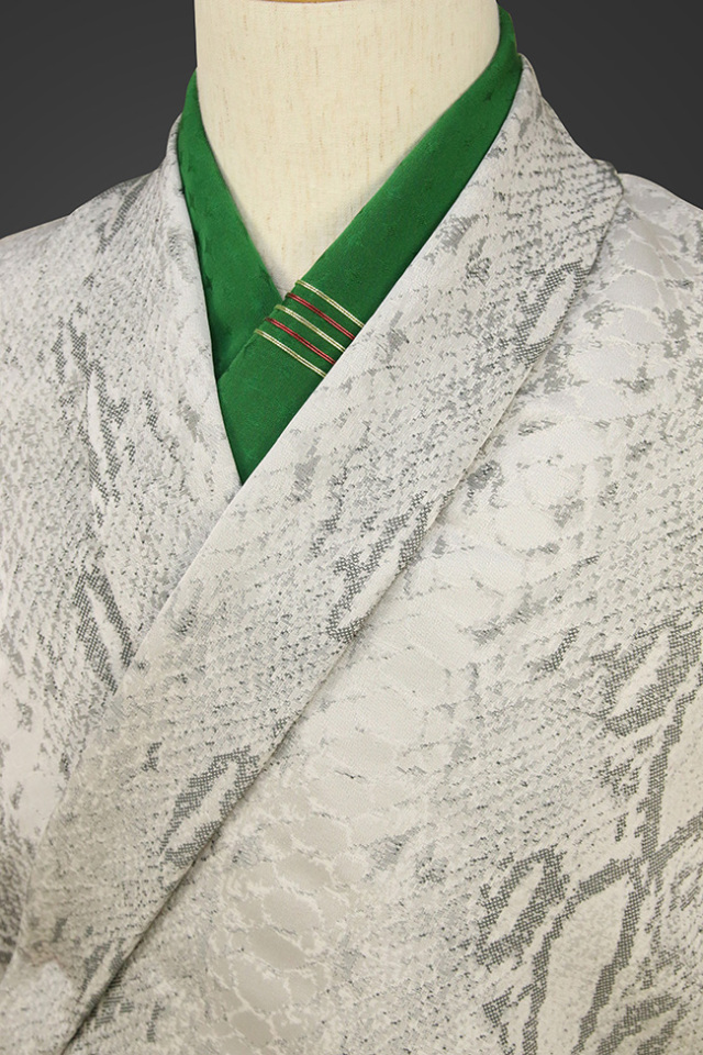 柴田織物 正絹お召し着尺 オーダー仕立て付 後染 ダイヤモンドパイソン グレー