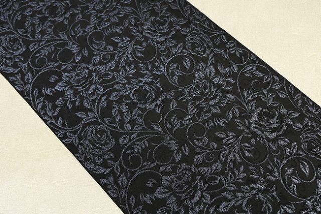 博多織 黒木織物 兵児帯 フラワー 黒 青灰