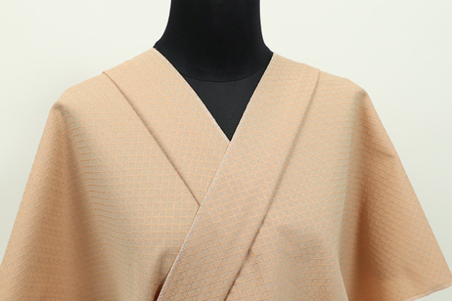 あづまやオリジナル 米沢木綿 木綿着物  紋KIPPE(きっぺ) めんこっとん ダイヤ 薄橙 ◆男女兼用◆