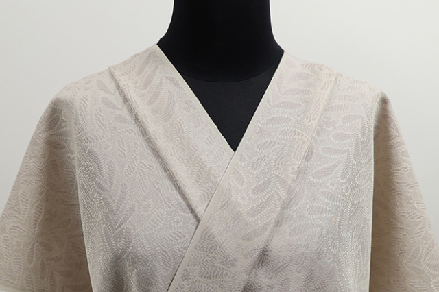 ワタマサ 洗える正絹お召し着尺 諸口  花と鳥 ピンクベージュ