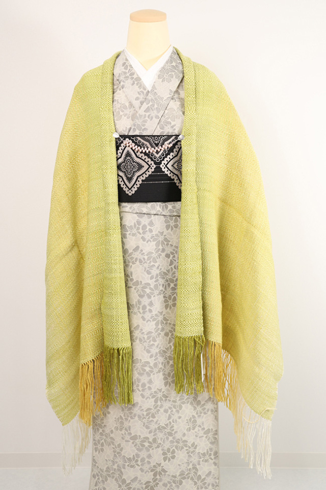 YUKI OKUJUN 結城紬 正絹 ショール 黄 