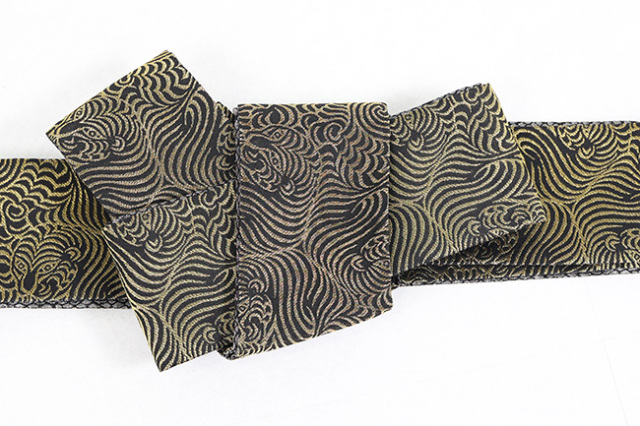 西陣織 蔦屋久兵衛 角帯 正絹 トラ クロコ 黒×金