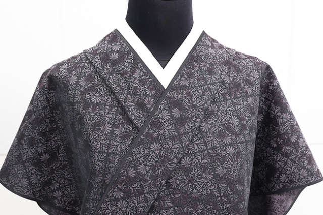 特選菱文紋意匠地御召訪問着【アラベスク文様◆柄部分は紋紗】黒 ブラック ワタマサ 洗える正絹お召し着尺 千八三重織 アラベスク菱文 黒×