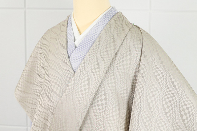 正絹 お召着尺 撥水加工済 ベージュ　★単衣の雨コート・広バチコート・羽織などに