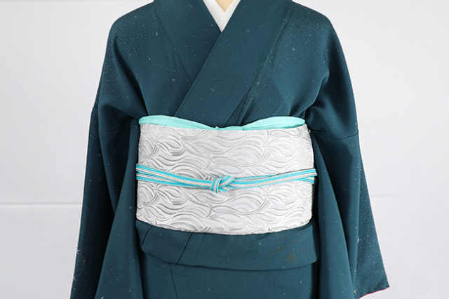 ワタマサ ひとえ八寸帯（兵児帯）万年青 白×プラチナ
