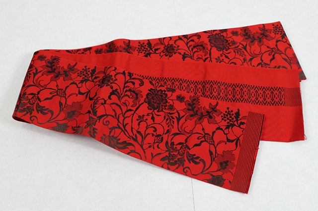 博多織 西村織物 正絹 半幅帯 結 ヴェネツィアンレース 赤
