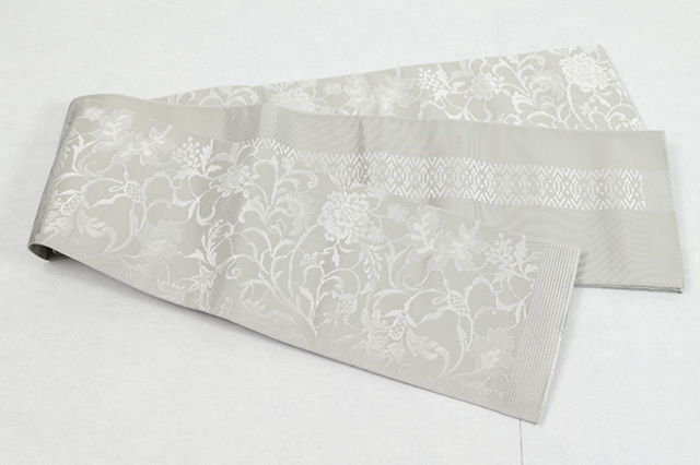 西村織物 結 博多織 正絹半幅帯 ヴェネツィアンレース グレー 