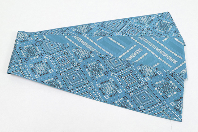 博多織 黒木織物 正絹 半幅帯 菱献上 水色