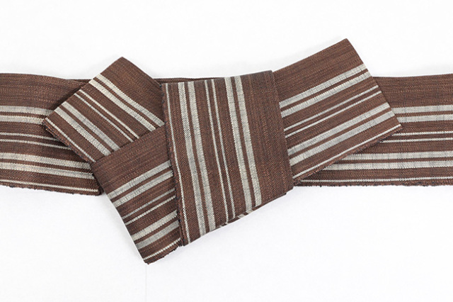 本麻 角帯 夏帯 能登上布 石川県指定無形文化財 手織 茶×白