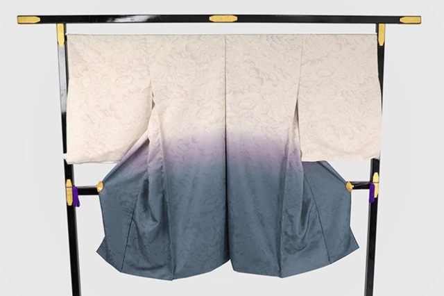 小室庵 正絹 お召 絵羽羽織 ぼかし ベージュ×紫×灰