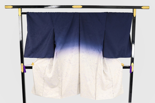 小室庵 正絹 お召 絵羽羽織 ぼかし 紺×ベージュ