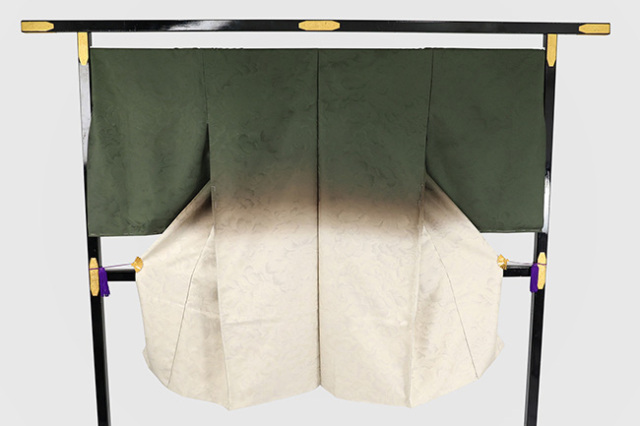 小室庵 正絹 お召 絵羽羽織 ぼかし 深緑×茶×ベージュ