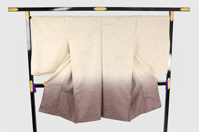 小室庵 正絹 お召 絵羽羽織 ぼかし ベージュ×茶灰