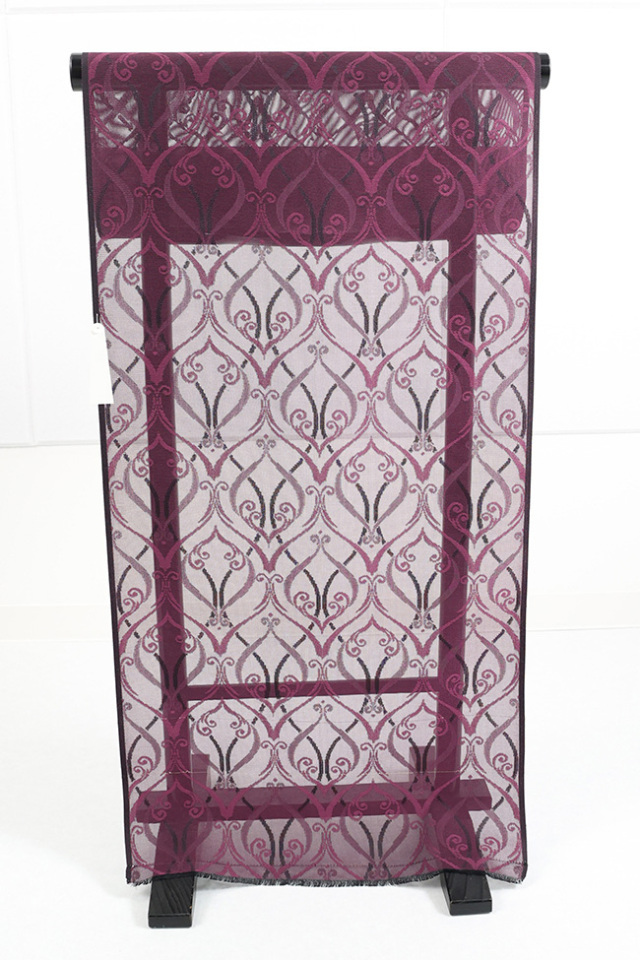 正絹 紋紗 着物  型染 アラベスク 赤紫