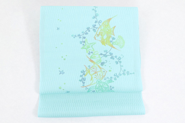 本麻九寸名古屋帯 熱帯魚