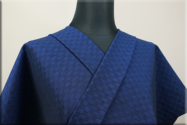 三河木綿 木綿着物 洗える普段着着物 中厚地 チェッカーボード 青 S-8 ◆男女兼用◆