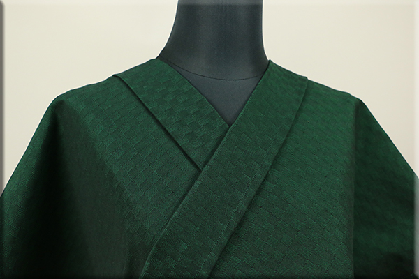 三河木綿 木綿着物 洗える普段着着物 中厚地 チェッカーボード 濃緑 S-6 ◆男女兼用◆