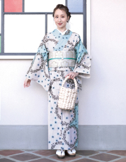 綿麻きもの 59kimono アンティークリース ライトブルー
