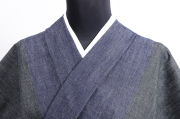 片貝木綿 木綿着物 紺仁工房 デニム ツートーン 黒×紺