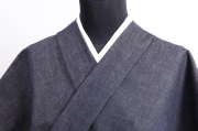 片貝木綿 木綿着物 紺仁工房 あやおり デニム 紺×ベージュ