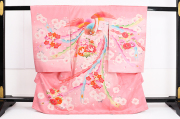 女児着物 お宮参り祝い着 産着 ピンク 友禅柄刺繍入 のしめ初着