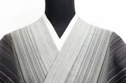 伊勢木綿 木綿着物 縞 灰色×黒 ◆背の高い人にオススメ◆